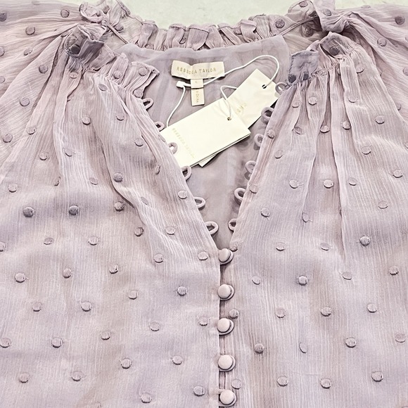 Rebecca Taylor NEW Embroidered Silk Blend Whimsy Coquette SS Ruffle Top Lilac L - Picture 5 of 12